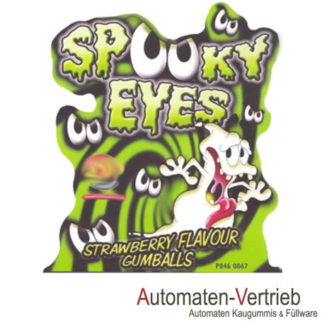 Grünes, gruseliges Design mit einer Geisterfigur und Erdbeergeschmack-Gummibären.